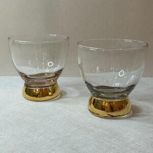 Vintage Mid-Century Culver Style Gold Base Whiskey Old Fashioned Glasses - Pair